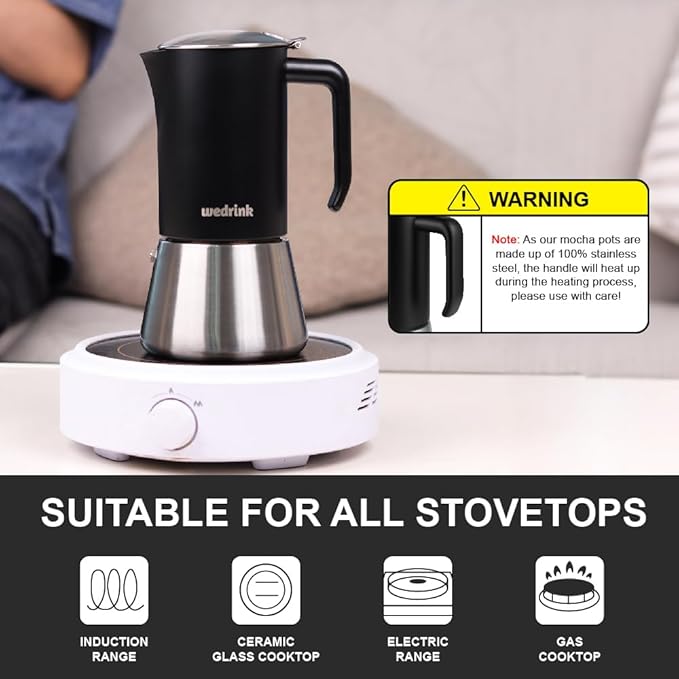wedrink Stovetop Espresso Maker 9 Espresso Cups Stainless Steel Moka Pot for Greca, Induction, Electric & Gas Stoves(15 OZ/450ml)