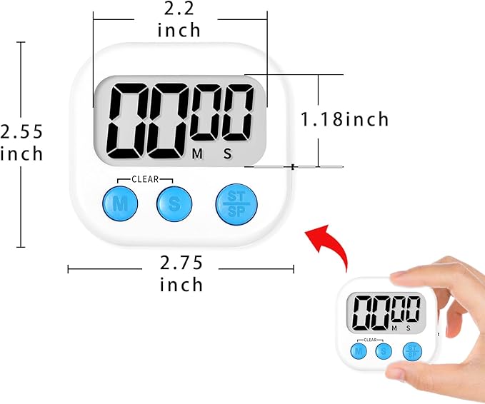 Lasubst Digital Kitchen Timers for Cooking, Magnetic Classroom Timers for Teachers Kids, Back to School Supplies Bulk (6 Pack, Black White)