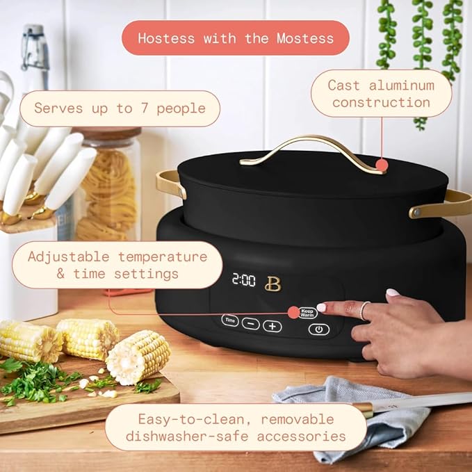 Beautiful 10-in-1 Electric Multi-Cooker by Drew Barrymore, 6-quart, digital display, 10 cooking functions, non-stick pot, easy one-touch control (Black Sesame)