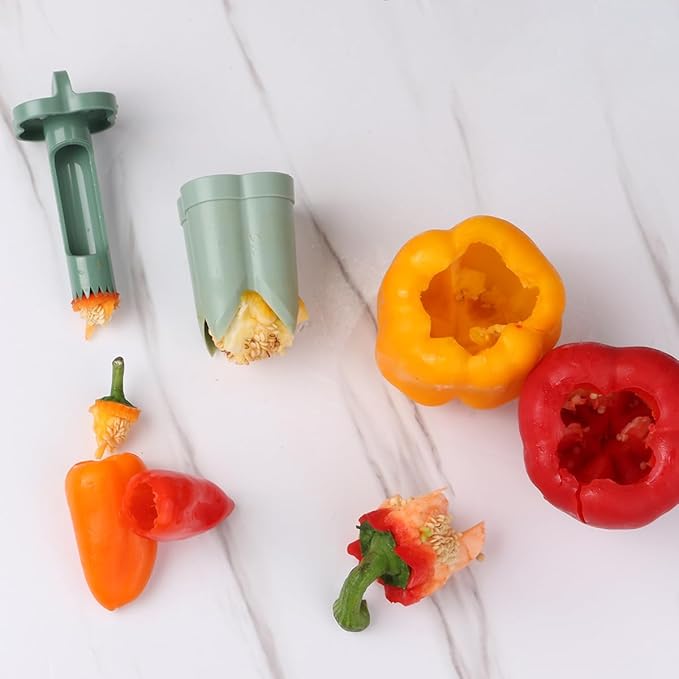 SENHAI 2 Pcs Pepper Seed Corer Remover, New Upgraded 2-in-1 Bell Pepper Cutter & Deseeder, Pepper Corer Tool for Faster More Efficient Meal Prep