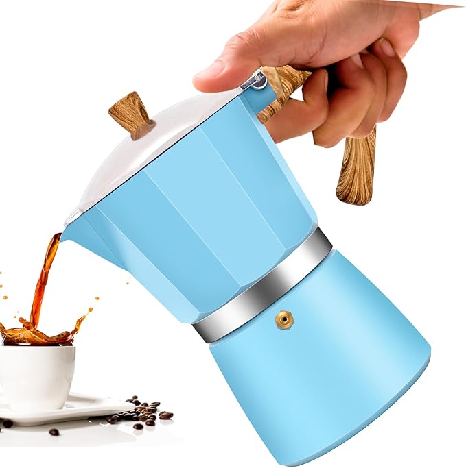 Vaolvpant 12 Cup Aluminum Moka Pot Classic Stovetop Espresso Coffee Maker 600ml 20oz Coffeemaker Percolator Mocha Pot Greca Coffee Maker Cafe Makers for Italian and Cuban Café Brewing Blue