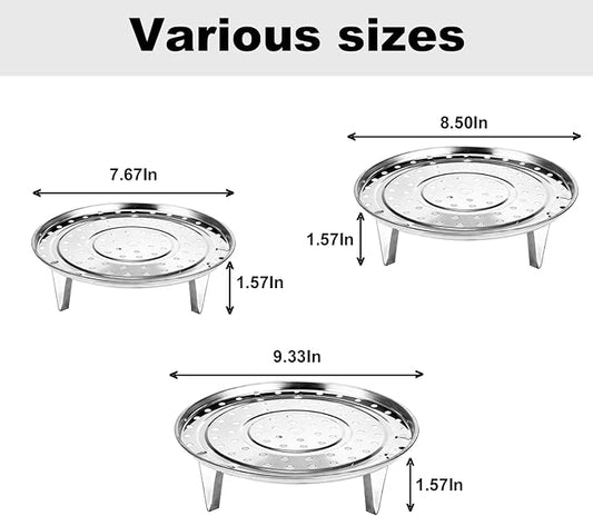 Round Stainless Steel Steamer Rack, 7.6" 8.5" 9.33" Inch Steaming Rack, Removable Stands, for steamer, Stock Pot, Pressure Cooker, Cooking, baking bread, vegetable salad (3 Pcs)