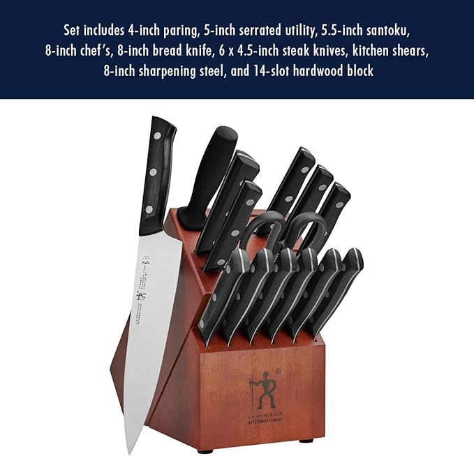 HENCKELS Dynamic Razor-Sharp 15-Piece Knife Set, Chef Knife, Bread Knife, Steak Knife, German Engineered Informed by 100+ Years of Mastery