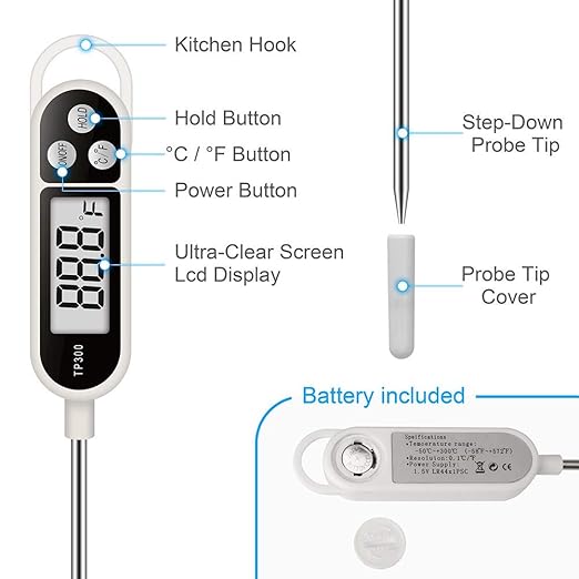 Candy Thermometer Digital Instant Read for Meat Kitchen Cooking Food Oil Deep Fry BBQ Grill Smoker (1, 9.4in-orangev)