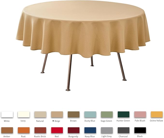 maxmill Round Weaved Texture Design Tablecloth Spill-Proof Wrinkle Free Soft Washable Table Cloth for Circular Table Cover, for Dining Room Buffet Banquet Parties Holiday Dinner, 70 Inch Beige