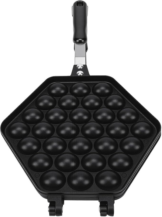 Bubble Waffle Pan, Cast Aluminum Non Stick Stovetop Maker with Cool Touch Handles for Home Use, Gas Stove Compatible Waffle Iron for Cafe Party and Teahouse