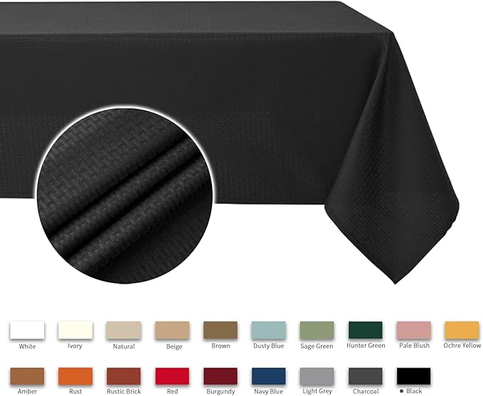 maxmill Square Tablecloth Water Resistance Antiwrinkle Spill Proof Weaved Texture Table Cloth, Decorative Fabric Table Cover for Banquet Parties Event Holiday Dinner, 70 x 70 Inch, Black