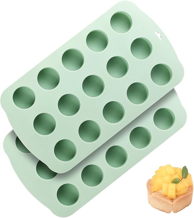 QELEG 2 Pcs Cake Puck Molds, 15 Cup Cylinder Silicone Mini Cake Baking Mold, Oreo Chocolate Mold Set of 2