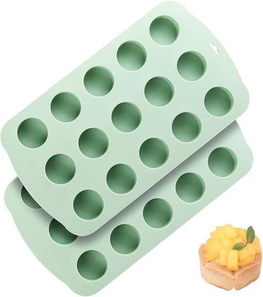 QELEG 2 Pcs Cake Puck Molds, 15 Cup Cylinder Silicone Mini Cake Baking Mold, Oreo Chocolate Mold Set of 2