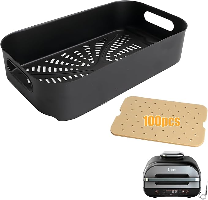 Foodi FG551 Non-stick Combo Crisper Basket Parts for Ninja Foodi FG551, DG651 and DG551 Smart XL Indoor Grill Accessories with 100pcs Disposable Air Fryer Food Basket Parchment Paper Liners