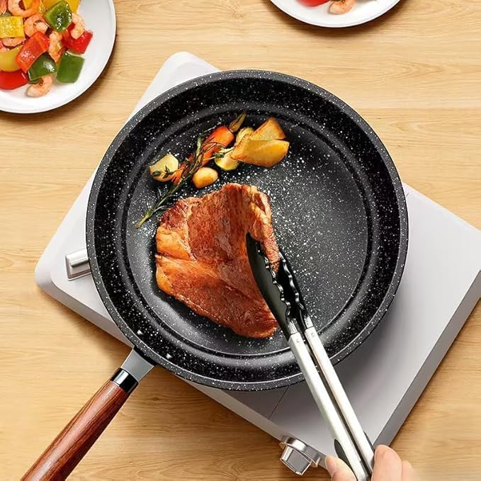 CBESTUTENSIL Non-stick frying pan, granite-coated skillet, lightweight egg pan, chef's frying pan,Fried eggs don't stick to the pan， wooden handle (10 inches)