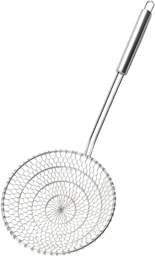Best Utensils Asian Kitchen Stainless Steel Spider Strainer Professional Wire Skimmer with Spiral Mesh (7-Inch Strainer Basket)