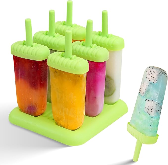New Resunable Popsicles Molds,Pack of 6 Pce Ice Popsicle Maker- Food Grade BPA Free,Easy-Release Ice Pop Molds,Diy Homemade Popsicle Molds with Resunable Popsicle Sticks (Green)