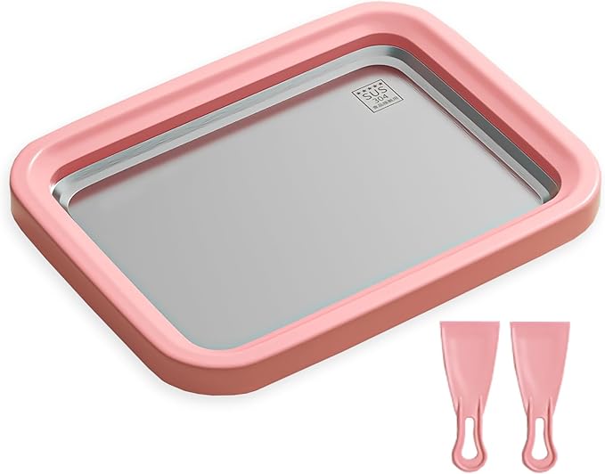 Rolled Ice Cream Maker,Parent Child Homemade Instant Frozen Yogurt Maker,with 2 Spatulas,Plug In Free,Food-Grade 304 Stainless Steel,Safer for Children To Use(Pink, (8.9in*6.9in*1.6in))
