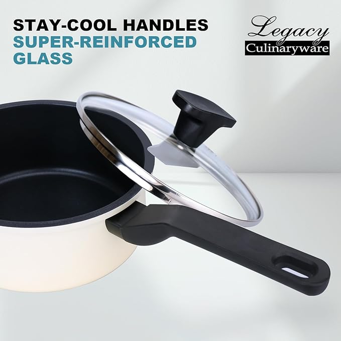 Legacy Culinaryware Nonstick Sauce Pan with Lid,1.5Qt & 2Qt Set, PFOA Free,Kitchen Pots Induction Pot,Cream