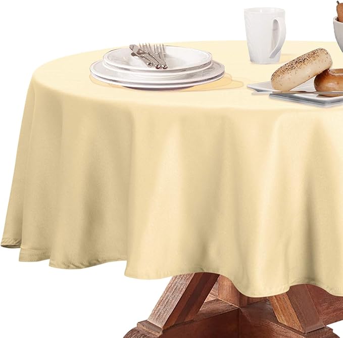 Obstal 210GSM Round Table Cloth, Water Resistance Microfiber Tablecloth, Decorative Fabric Circular Table Cover for Outdoor and Indoor Use (Champagne, 60 Inch Diameter)