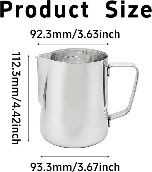 Stainless Steel Measuring Cup with Pour Spout, Metal Pitcher with Oz and ML Markings, Ergonomic Handle for Kitchen Baking and Coffee (20OZ/ 600ML- 2.4 Cup)