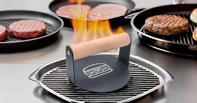 5.5INCH Hamburger Smash Press, Sandwiches Flat Top Grilling Sear Sizzle Griddle Accessories Burger Smash King Gifts for Men and Dad