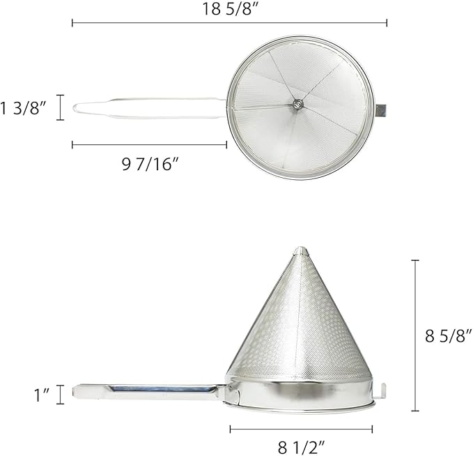 TrueCraftware- 2 qt. Stainless Steel 8" China Cap Strainer Fine Mesh- Cone Shaped Strainer Food Strainer Juice Strainer Kitchen Tools Food Colander For Straining Seeds Beans Sauces & More