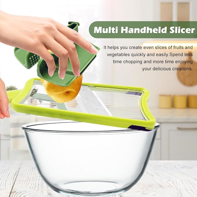 Multi Handheld Mandoline Slicer Adjustable Mandoline Slicer Vegetable Cutter with Comfort Grip for Speedy Slicing of Fruits and Vegetables(COLOR:green)