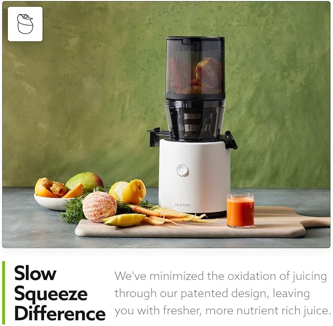 Hurom H320 Cold Press Juicer Machine, Easy to Clean Masticating Slow Juicer, Coarse Strainers, Self-Feeding, Hands Free, Family Size, Quiet Motor, Easy Assembly (Black)