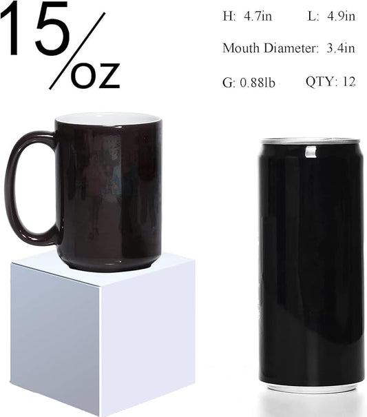 Color Changing Mugs, Sublimation Mugs Black Color Changing Coffee Mugs Heat Sensitive Coffee Mugs Tazas Magicas Para Sublimacion 15 OZ With Box Set of 12