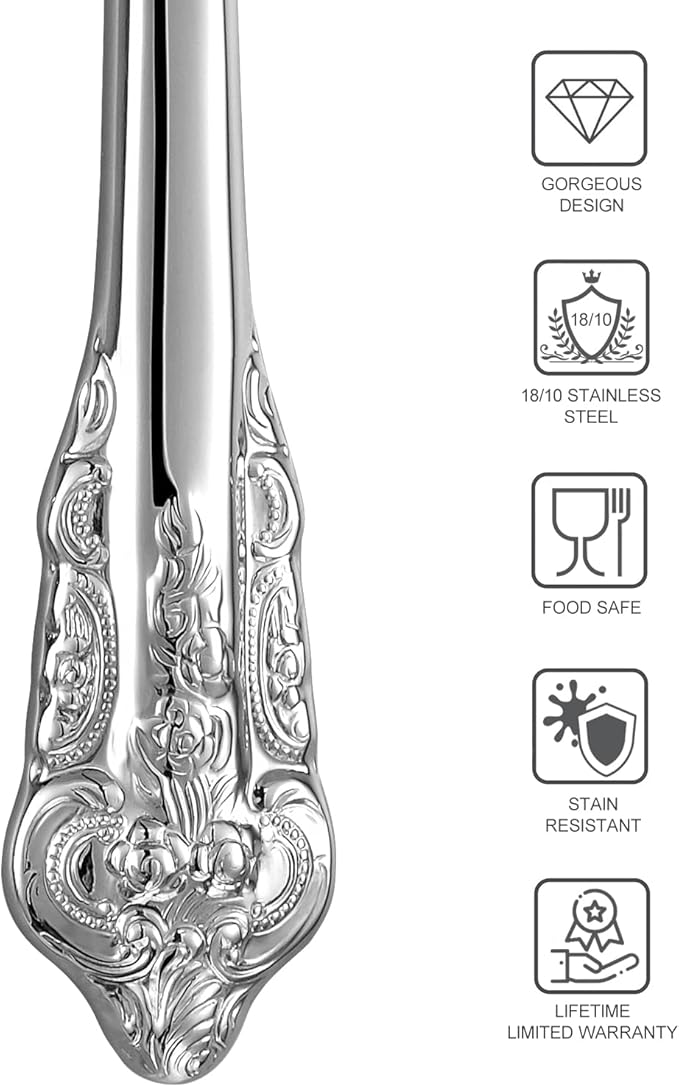 KEAWELL Gorgeous Dinner Knife, Set of 4, 18/10 Stainless Steel, Mirror Polished, Luxury Dinner Knife Set. (Silver)
