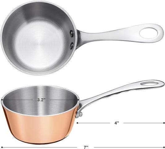 KC-Emier Mini Sauce Pan, Tri-Ply Stainless Steel Pot with Stay-Cool Handle Heating Sauce Gravy & Oil (5oz/150ml) - Copper