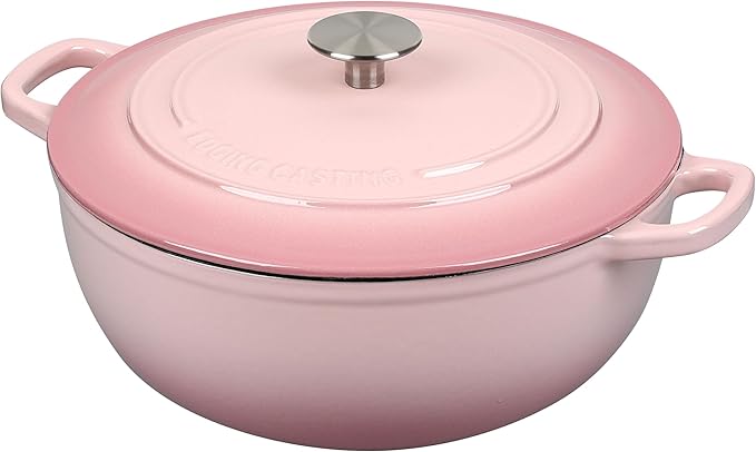 EDGING CASTING Enameled Cast Iron Dutch Oven Pot with Lid for Sourdough Bread Baking, Bread Dutch Ovens, Cooking Pots, 5 Quart, Pink