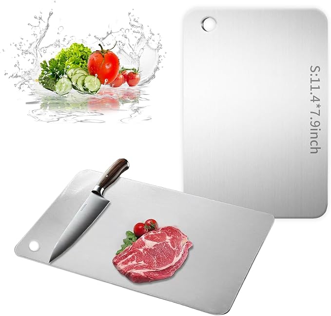 Katuchef Titanium Cutting Board - New Upgrade 100% Pure Titanium Cutting Boards for Kitchen Double Sided Non Toxic Cutting Board,Hygiene Durable Dishwasher Safe Chopping Board (11.4IN*7.9IN)