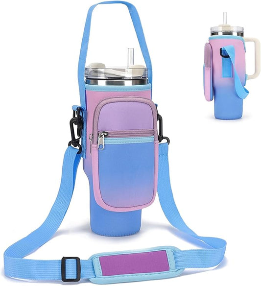 Water Bottle Carrier Bag for Stanley 40/30 oz Tumbler with Phone Pocket Neoprene Water Bottle Holder with Shoulder & Handheld Strap Stanley Cup Accessories