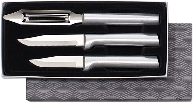 Rada Cutlery 3-Piece Kitchen Basics Knife Gift Set (S56), Stainless Steel Hollow Ground Blades, Made in USA, Silver Handles