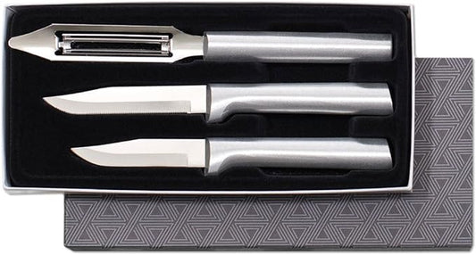 Rada Cutlery 3-Piece Kitchen Basics Knife Gift Set (S56), Stainless Steel Hollow Ground Blades, Made in USA, Silver Handles