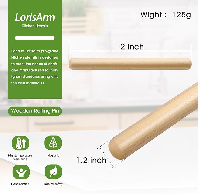 11.5-inch Wooden Rolling Pin for Baking, French Wood Rolling Pin Wood Kitchen Dough Roller for Fondant, Pizza, Pie, Cookie and Pastry