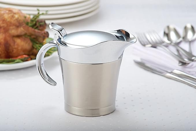 16Oz Stainless Steel Gravy Boat - Double Insulated with Hinged Lid