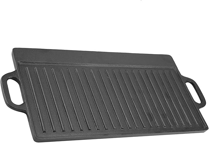 Acouto Reversible Cast Iron Griddle Pan Non Stick Cast Iron Grill Griddle Pan Ridged and Flat Double Sided Baking Cooking Tray Bakeware Oven Safe Gas, Electric, or Cooking - Home &