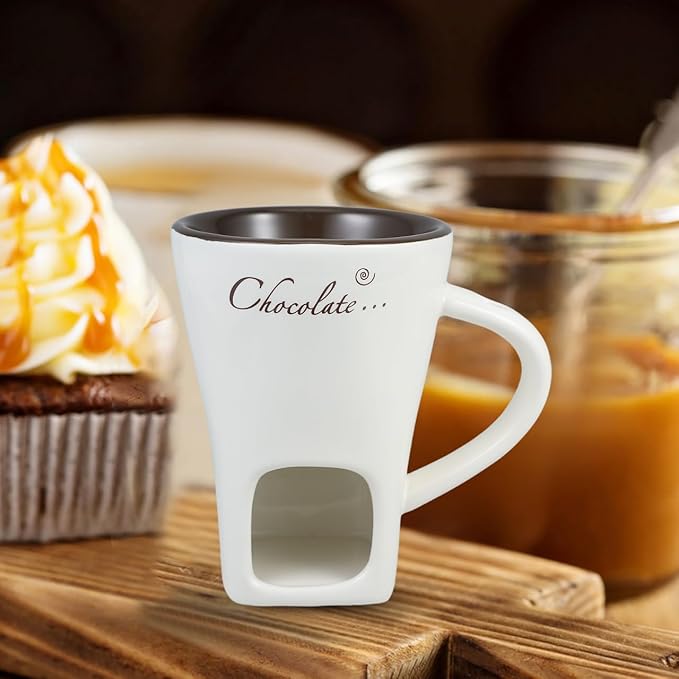 Garneck 2 Sets Chocolate Fondue Mugs: Ceramic Multifunctional Pot for Hot Chocolate Cheese Caramel & Butter Porcelain Melt Fondue Crucible Ideal Gift for Family Fridens