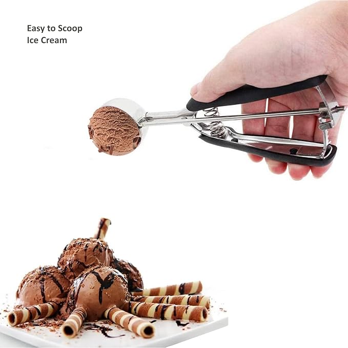 Ice Cream Scoop, 3 Tbsp/ 45 ml/ 1.5 oz, 18/8 Stainless Steel Ice Cream Scooper with Trigger Release, Cookie Scoop with Non-slip Grip