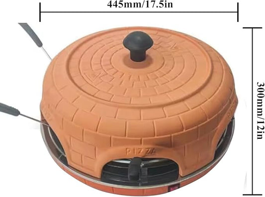 Electric Pizza Oven Family Sharing Pizza Maker with Terracotta Cover, Mini Smokeless Pizza Bake Oven for Pizza Party Home Party (6 PERSON)