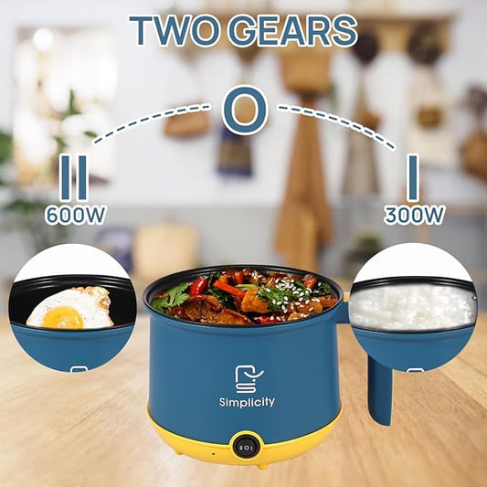 Electric Hot Pot with Steamer 1.8L/55oz, Stainless Steel Non-Stick Ramen Pasta Cooker,Portable Travel Cooker Quick Cook Multi-Functional Electric Skillet for Egg Soup Porridge