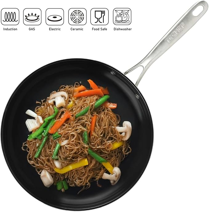 ValenCera TeChef Collection | Ceramic Nonstick Flat Bottom Wok Stir Fry Pan, Nontoxic - Free of PFAS, PFOA, PTFE (Wok 12")