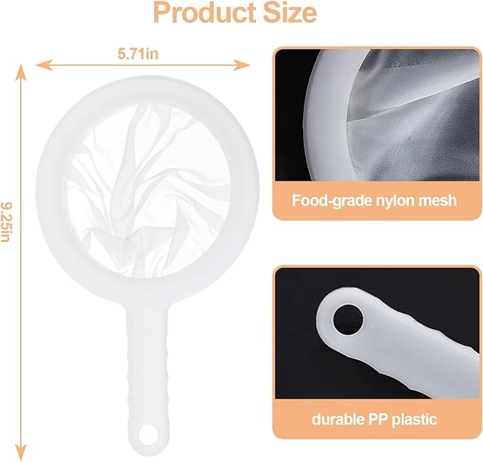 2pc white 24cm Ultra-Fine Nylon Mesh Strainer Reusable Food Grade Filter Juice Yogurt Strainer Sieve Plastic Meshes Colander with Handle Brine Shrimp Separation Net for Kitchen Filtering Milk Honey