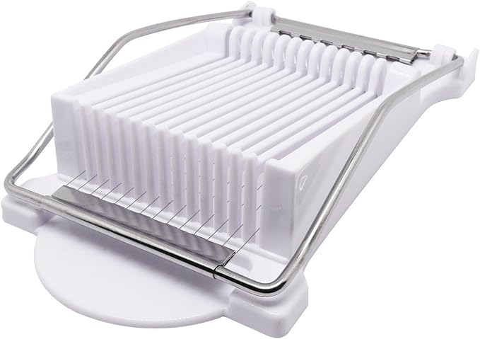 Egg Slicer for Hard Boiled Eggs, Food Slicer with 14 Stainless Steel Wires, Heavy Duty Hard Boiled Egg Cutter, Spam Slicer for Soft Fruit Strawberry Luncheon Meat Home Use (1Pcs, White)