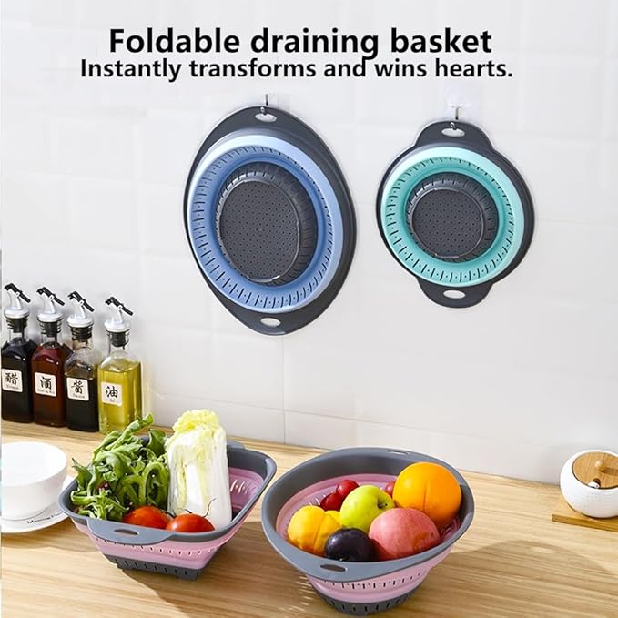 Collapsible Colander and Strainer,Silicone Strainer Colanders & Food Strainers,for Vegetable and Fruit, Kitchen Essentials (2, Green, 1.3L+2.5L)