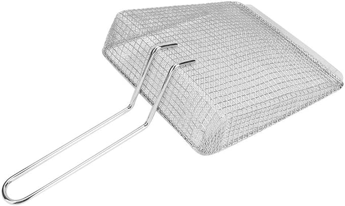 Metal French Fry Scoop, Fine Mesh Skimmer Spoon Stainless Steel Fry Scooper Food Flat Scoop with Handle Kitchen Strainer Spoon Frying Strainer for Cooking Frying(Silver)
