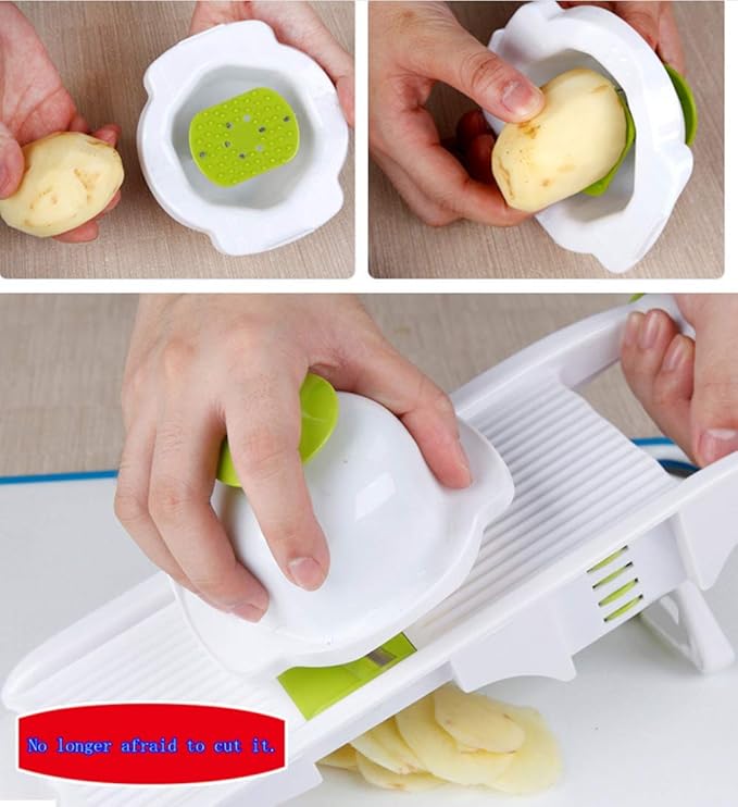 Mandoline slicer,mini food processor, Potato cutter shred and spiral cutter 5 stainless steel blade vegetable peeler slicer for fruit tomato onion (green)