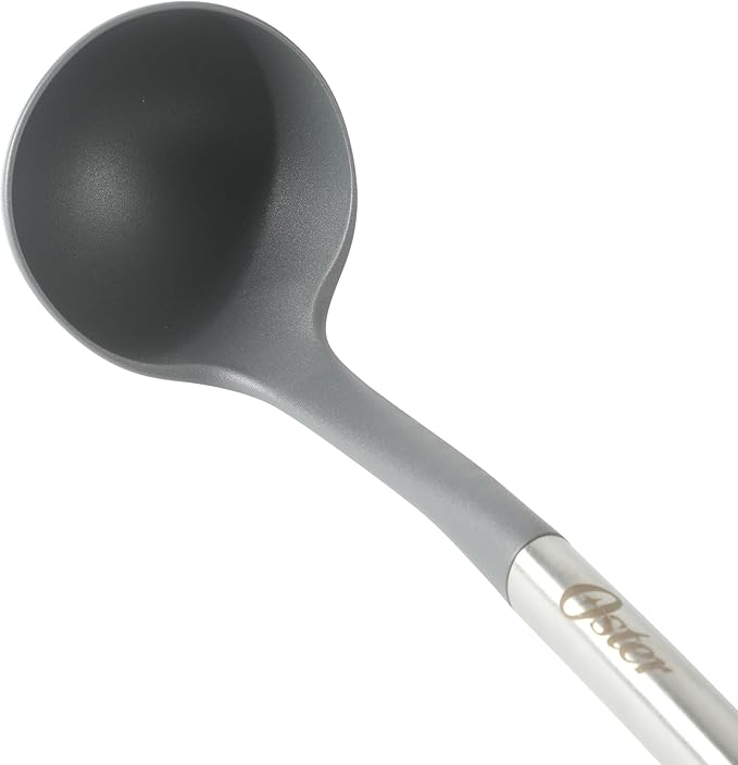 Oster Chadswyck 13” Cooking Ladle, Heat Resistant Silicone Head, Stainless Steel Handle, Safe for Nonstick Cookware, Dishwasher Safe