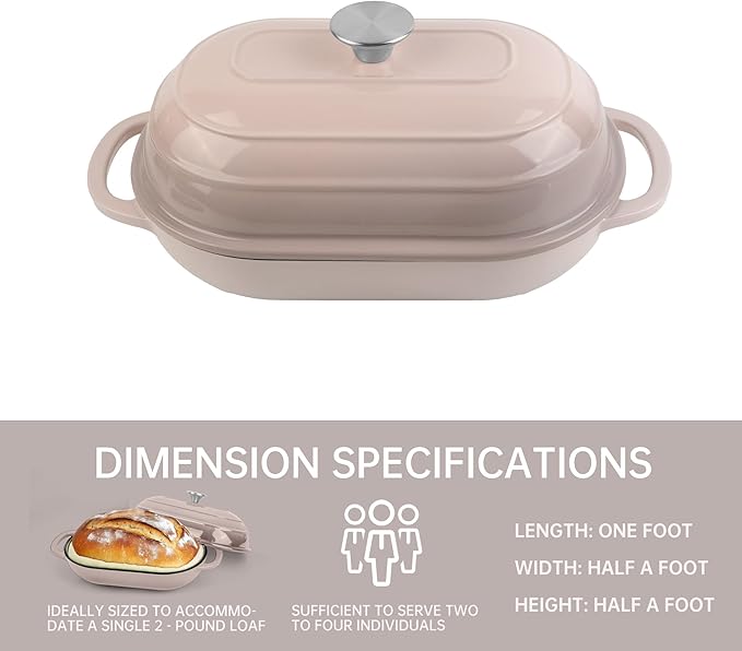 Fijxzct Premium Enameled Cast Iron Dutch Oven for Bread Baking | Non-Stick 2QT Oval Bread Oven with Lid | Perfect for Sourdough, Loaf, and Artisan Baking (Gradient Pink, 5 QT)