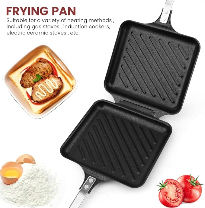 Hot Sandwich Maker, Non-Stick Double Sided Aluminum Flip Panini Maker Pan with Handle, Stovetop Toasted Sandwich Maker Press for Small Bread Pancake, for Home, Kitchen, Breakfast