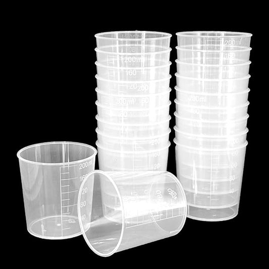 20 Pack 200ml/6.8oz Plastic Liquid Measuring Cups Transparent Mixing Cups Medicine Cups Lab Graduated Beakers Clear Measuring Jugs Set Medium Kitchen Baking Cooking Measure Tool Home